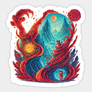Two Orange Cats Playing On Red Mountains Sticker